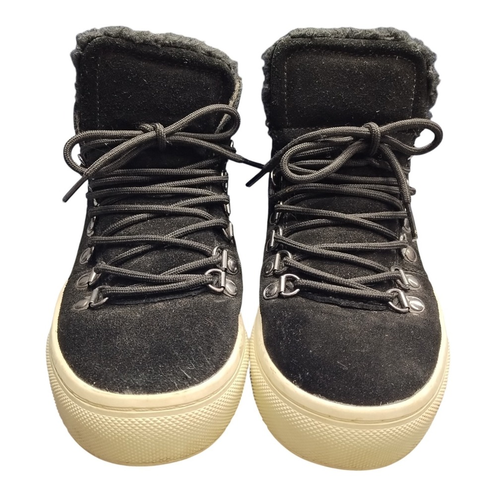 Marc Fisher LTD Daisie Sneakers Womens US 7M Black White Faux Fur Lined Lace Up